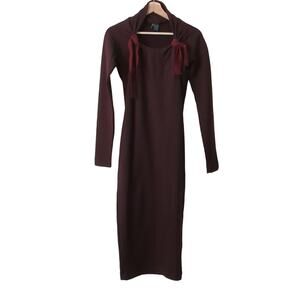 Gigli Women's Dress Large Maroon Fitted Midi Jersey Fleece Knit Bodycon Italy